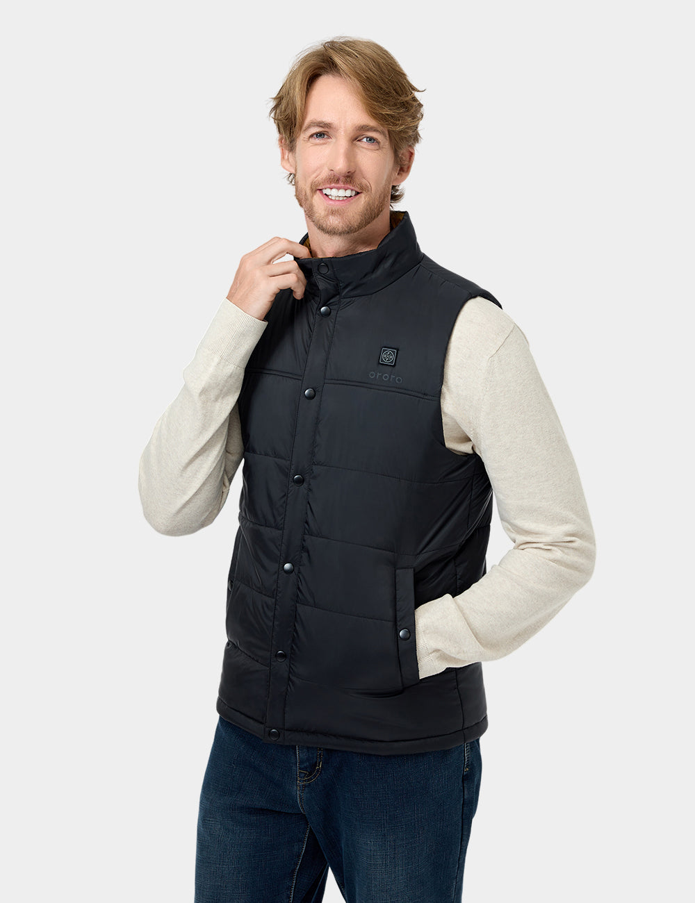 Endverkauf - PuffLyte Männer beheizbare Leichte Weste - Schwarz / Khaki