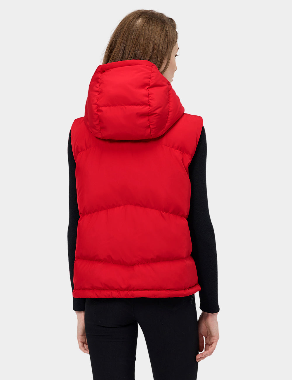 (Open-Box) Women's Heated Cropped Puffer Down Vest - Black / Red, Thumbnail 16