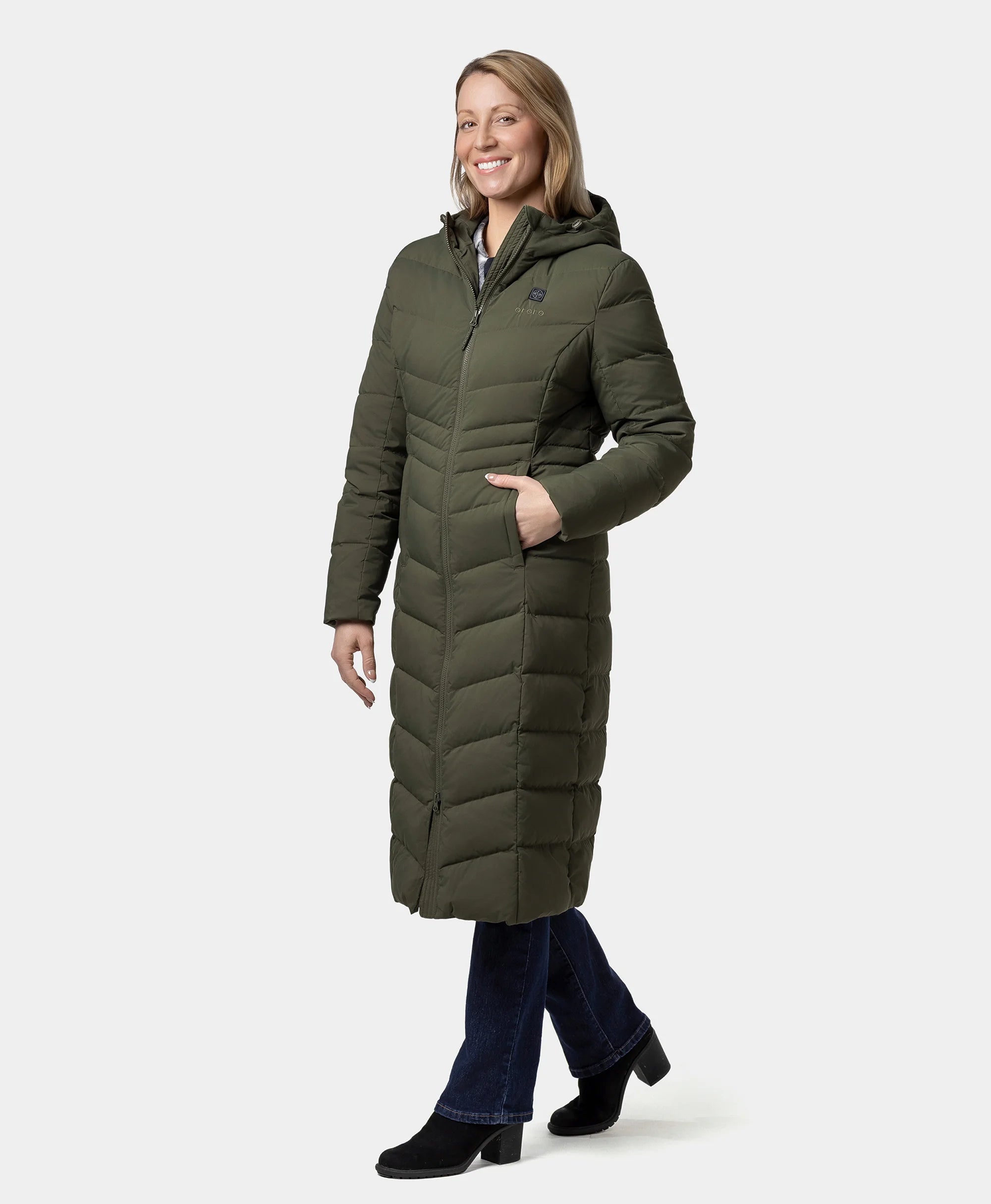 SOHO Women's Heated Down Parka Jacket - Green