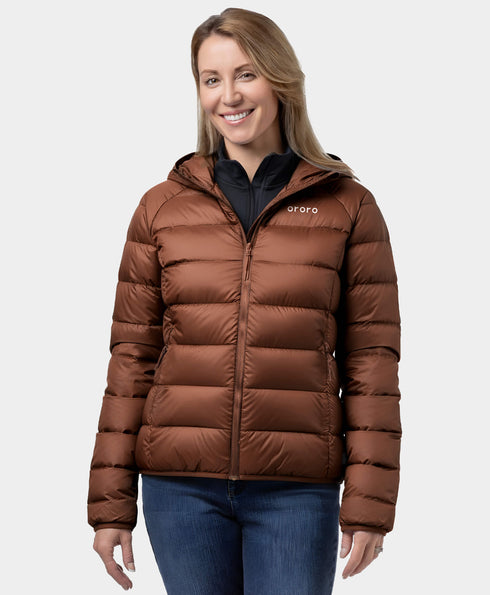 Women's 4-Zone Packable Heated Down Jacket-brown ,view 1
