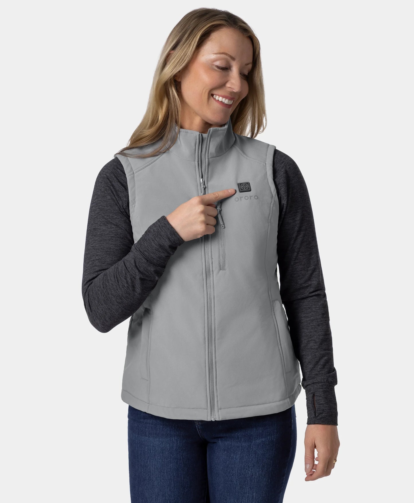 Gilet matelassé chauffant pour femme - Gris / Rouge
