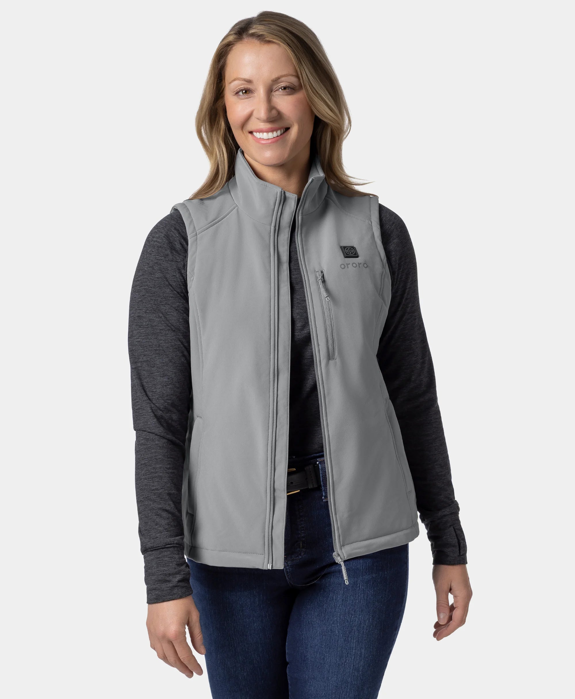 Gilet matelassé chauffant pour femme - Gris / Rouge, Thumbnail 3