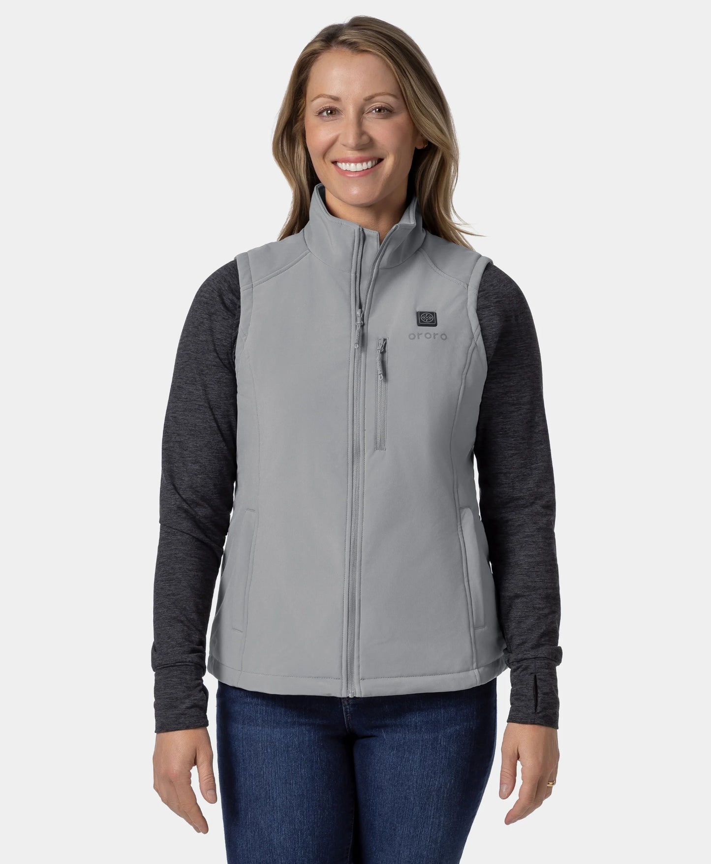 Gilet matelassé chauffant pour femme - Gris / Rouge
