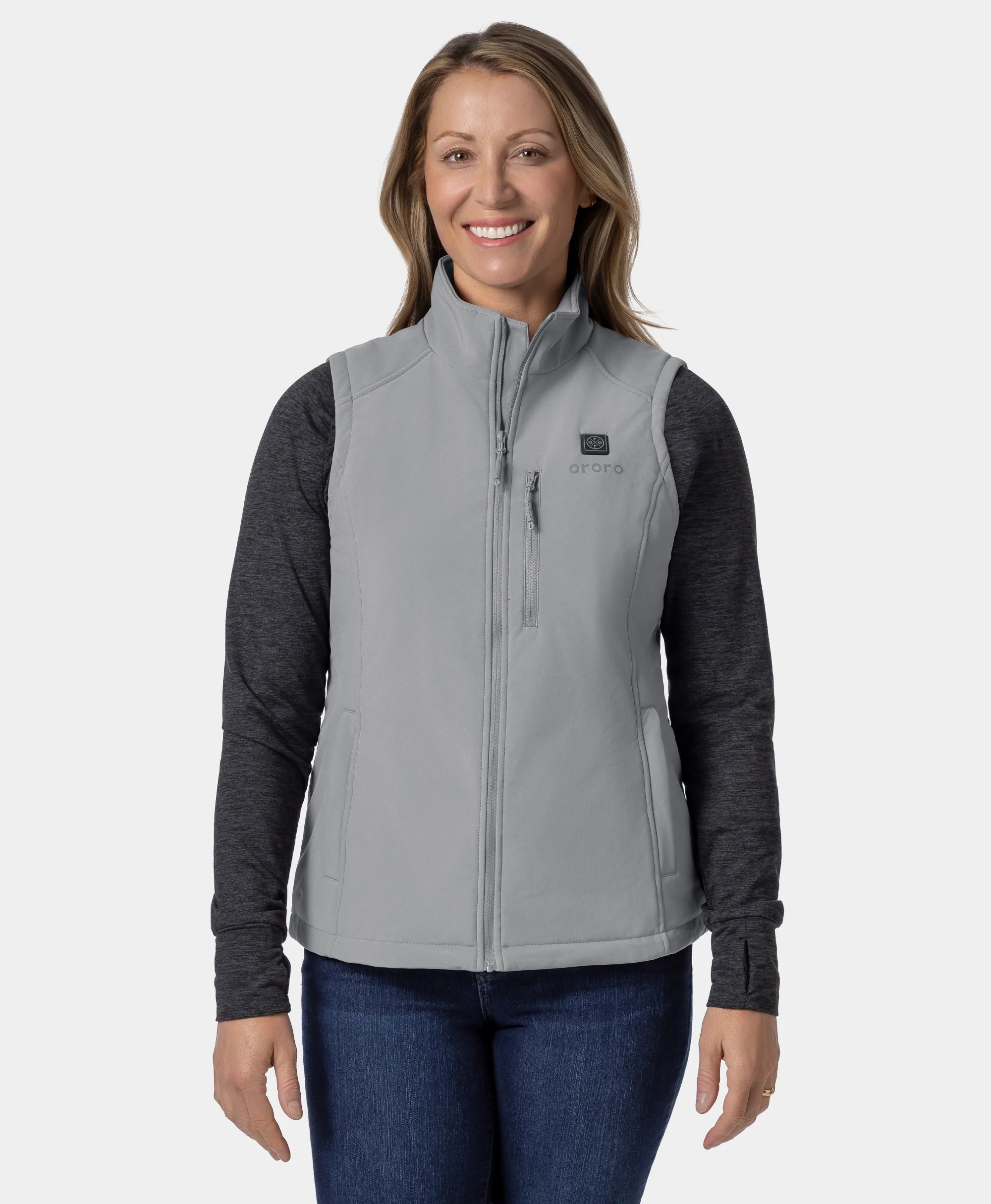 Gilet matelassé chauffant pour femme - Gris / Rouge, Thumbnail 1