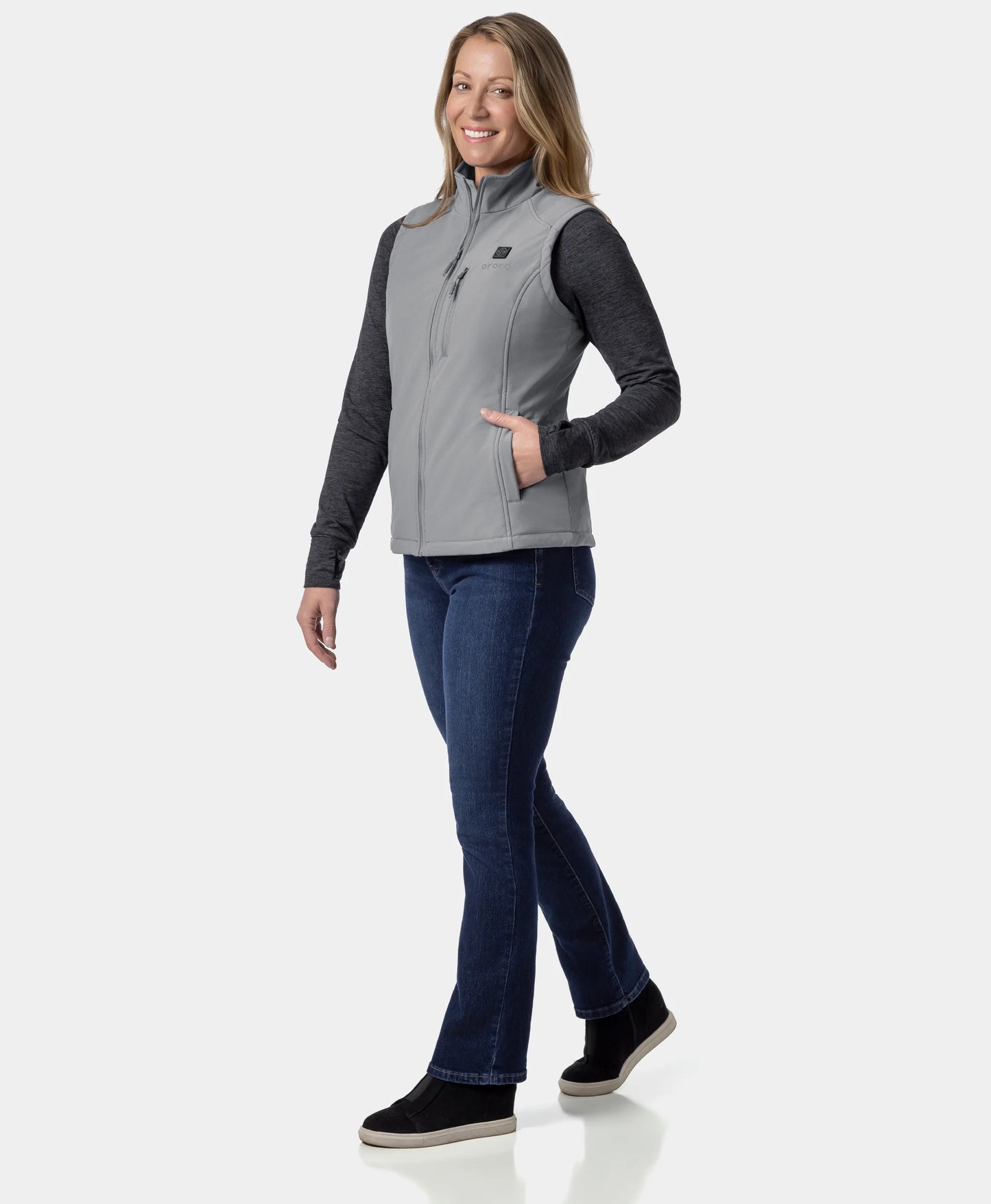 Gilet matelassé chauffant pour femme - Gris / Rouge