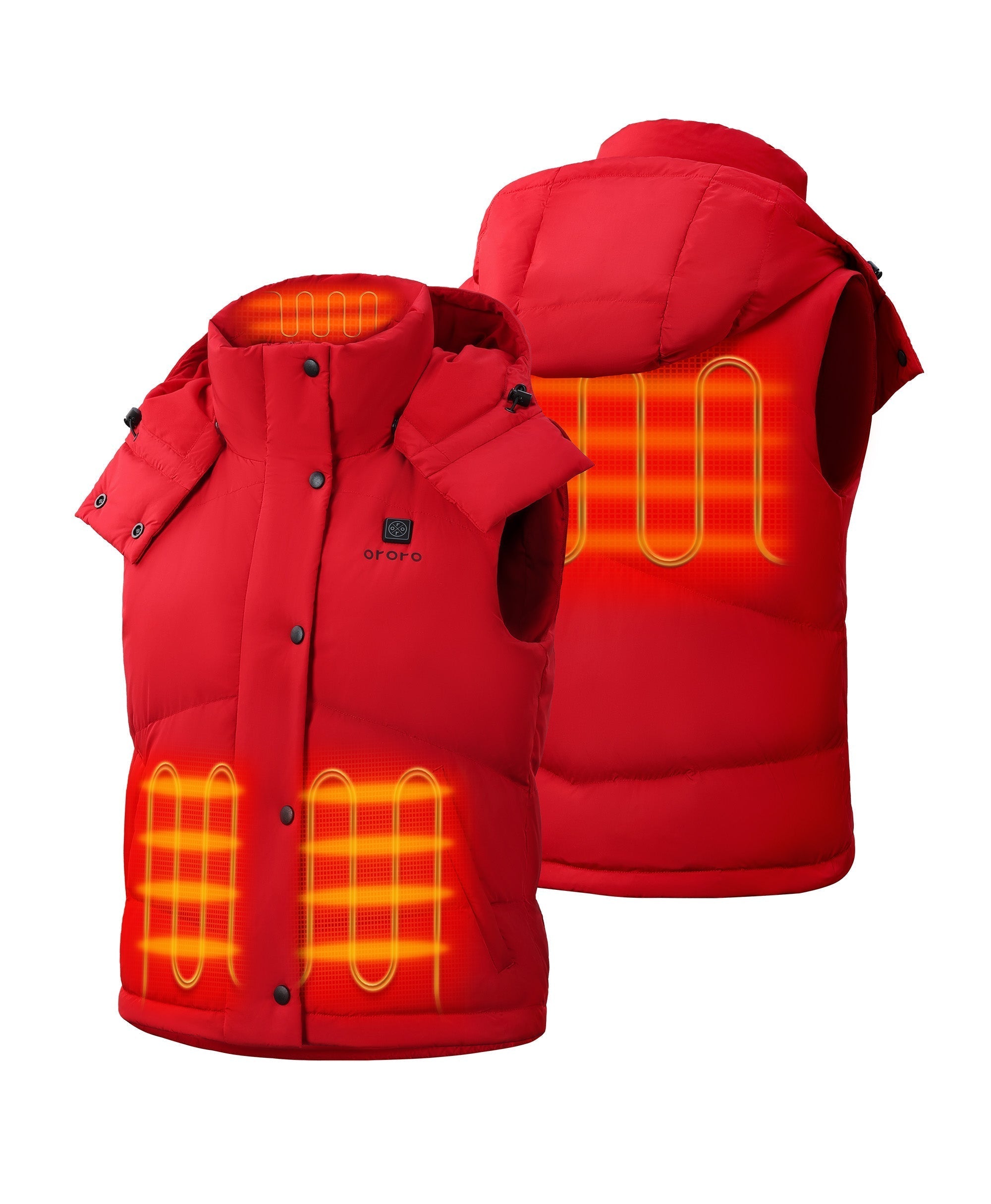 (Open-Box) Women's Heated Cropped Puffer Down Vest - Black / Red, Thumbnail 13