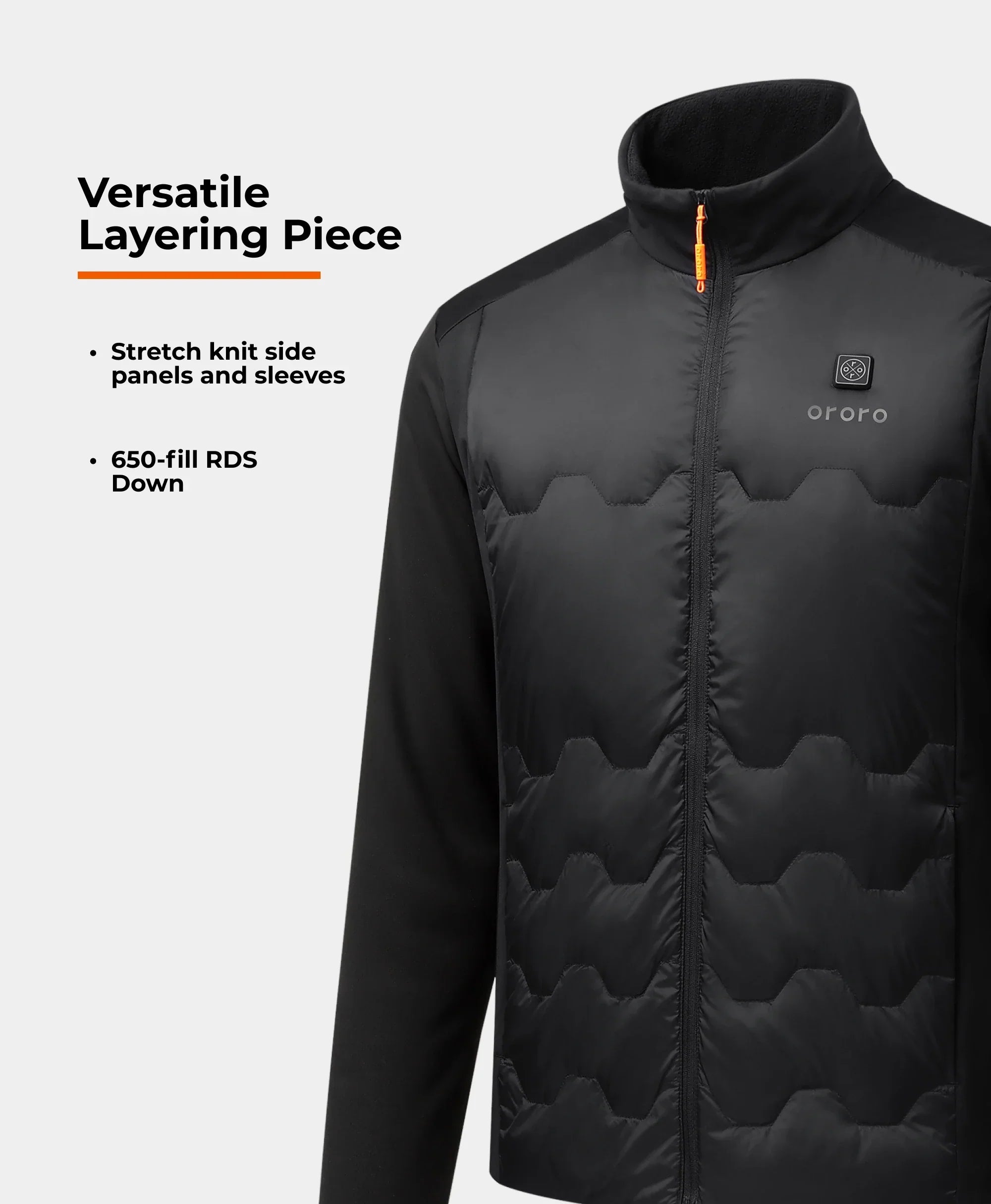 heated jacket with 650-fill RDS down.